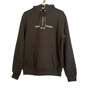 Fred Perry Embroidered Logo Hooded Sweatshirt Black Raised Graphic Men's Size M‎